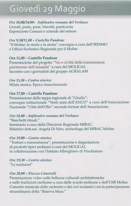 Venafro programma 29 Maggio 2014